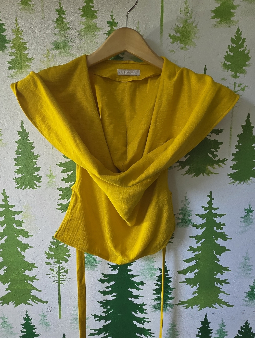 Musera Yellow Draped Cowl Neck Women's Top And Skirt